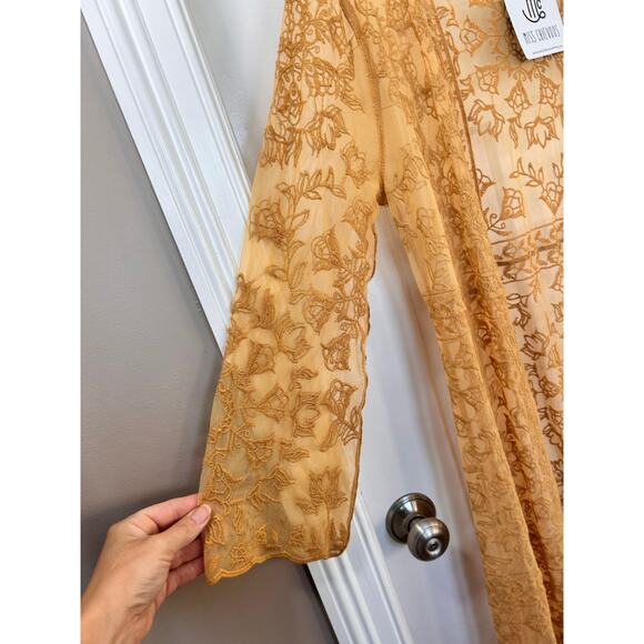 NWT Miss Chievous Women Embroidered Duster Jackets Coats‎ Yellow SZ Large - Picture 7 of 10